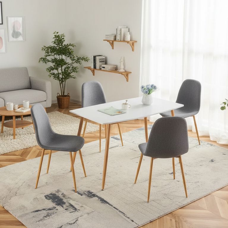 Juego de Comedor 4 Sillas Mesa Rectangular 70x76x120 cm Blanco