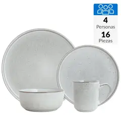JUST HOME COLLECTION - Juego de Loza 16 Piezas Cerámica Seul Gris 4 Personas