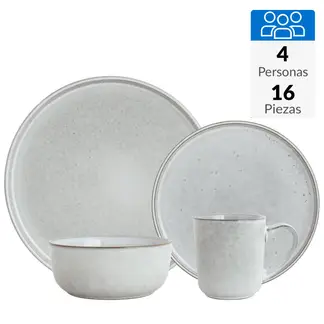 JUST HOME COLLECTION - Juego de Loza 16 Piezas Cerámica Seul Gris 4 Personas
