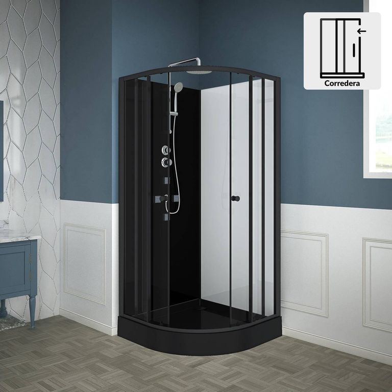 Cabina Curva 90x90x226 cm Negro/Blanco