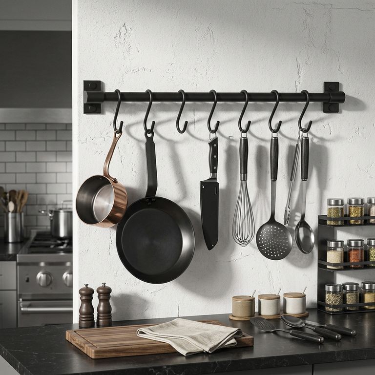 Barra cocina 8 ganchos ngr