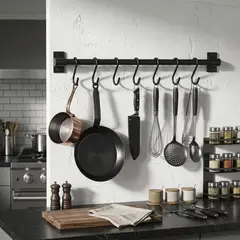 JUST HOME COLLECTION - Barra cocina 8 ganchos ngr