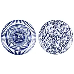 JUST HOME COLLECTION - Set Platos 27 cm 4 Piezas Cerámica Diseños Azul