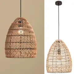 JUST HOME COLLECTION - Lámpara Colgante Cono Ratán Amarillo/Dorado 35 cm