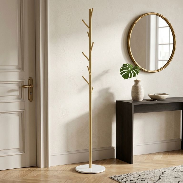 Perchero con Base marmol Metal Dorado, Blanco