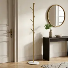 JUST HOME COLLECTION - Perchero con Base marmol Metal Dorado, Blanco