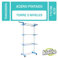 KLEINE WOLKE - Tendedero de Ropa Torre 3 Niveles Plegable Acero 64x73x173 cm Blanco
