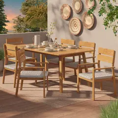 JUST HOME COLLECTION - Juego de Comedor de Terraza Madera 6 Personas Natural