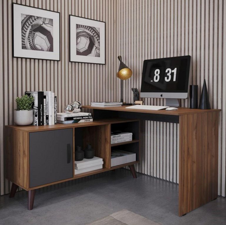 Escritorio L Chelsea Negro/Madera 120.9x73x121 cm