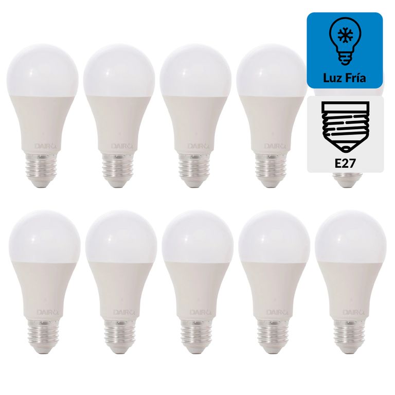 Pack de 10 Ampolletas 60 W E27 800 lm Luz Fría