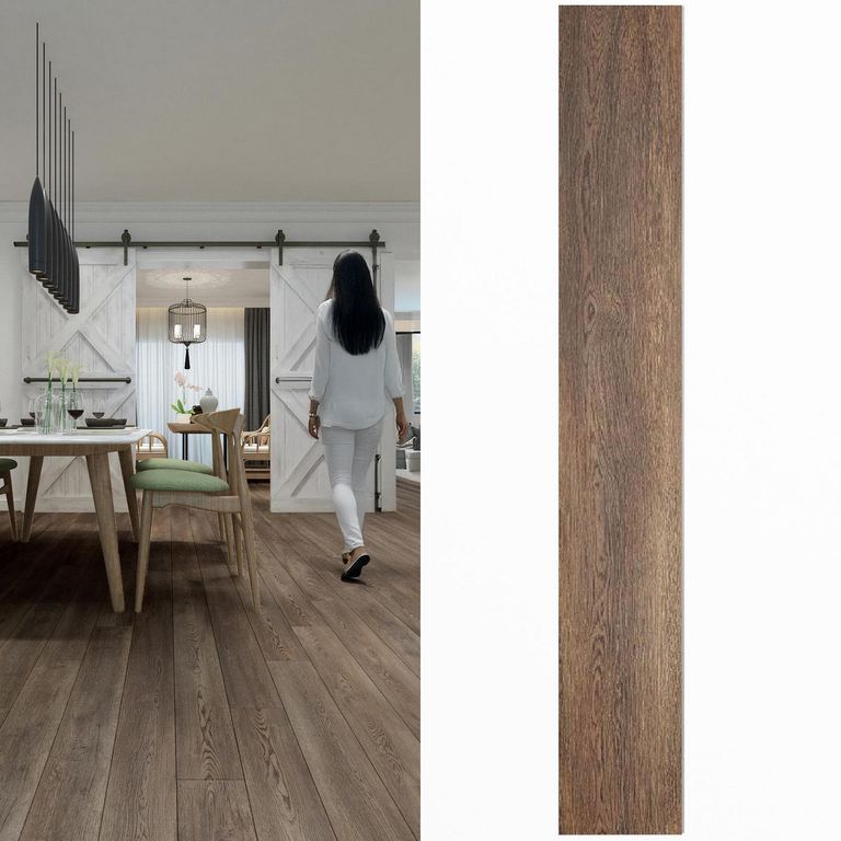 SPC Piso Vinílico 4 mm 22.8x152.4 cm EVIAN OAK Café Oscuro 2.43 m2