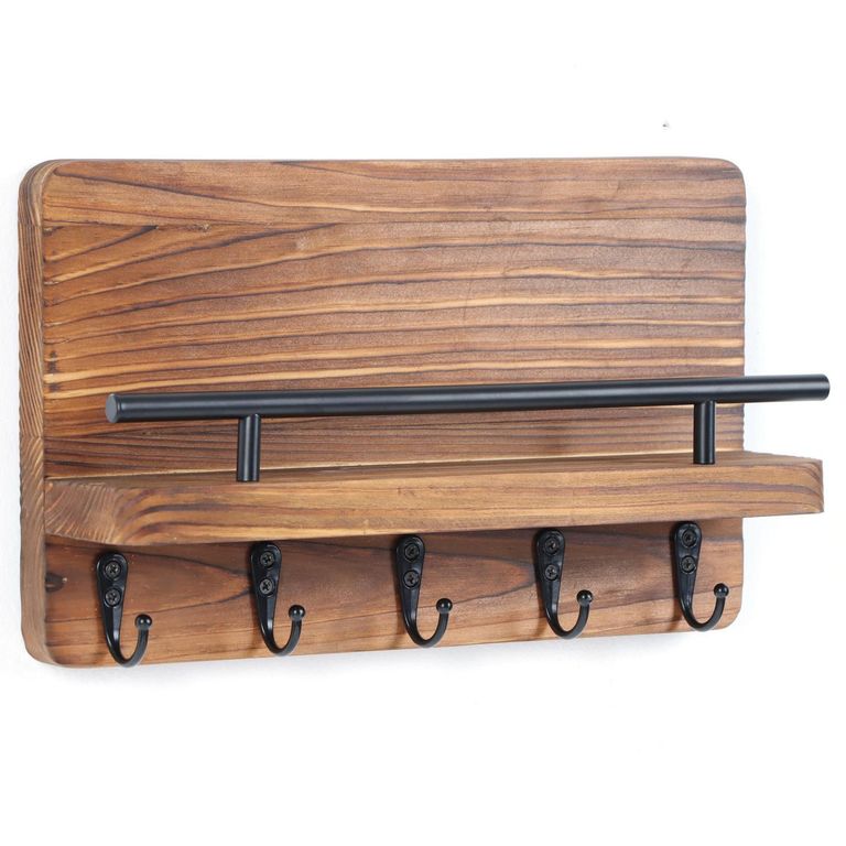 Perchero Pared con 5 Ganchos Madera Café/Negro 30x18x8 cm