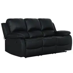 JUST HOME COLLECTION - Sofá Bergere Reclinable Masajeador 3 cuerpos Atlanta 207x101x94 cm Negro