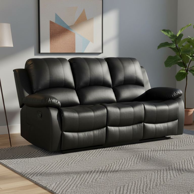 Sofá Reclinable Atlanta con Masaje y Calentador 3 cuerpos 207x101x94 cm PU Negro