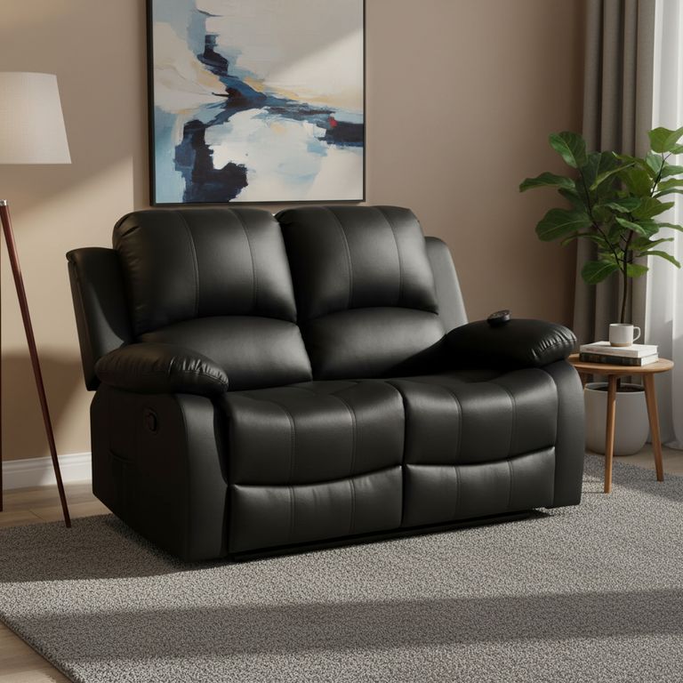 Sofá Reclinable Atlanta con Masaje y Calentador 2 cuerpos 150x101x94 cm PU Negro