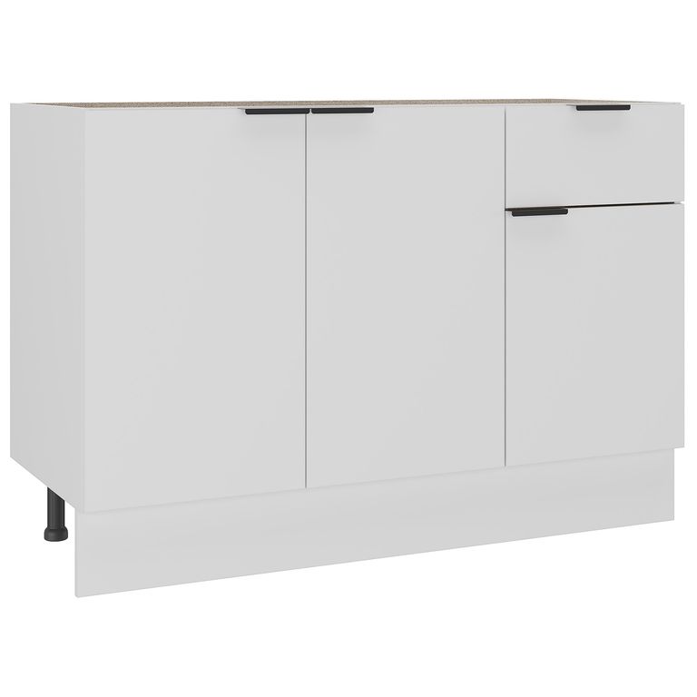 Mueble de cocina base blanco 120 cm sin cubierta 3 puertas 1 cajón