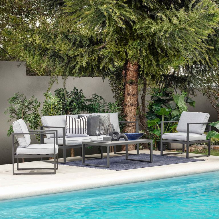 Juego de Living de Terraza Colonia 5 Personas Gris/Negro