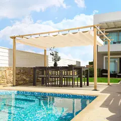 JUST HOME COLLECTION - Pérgola Look Madera Natural; Beige Tela 295x395x223 cm