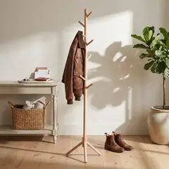 JUST HOME COLLECTION - Perchero de Pie 8 Ganchos Madera Natural