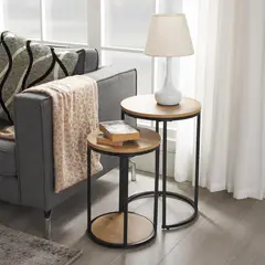 JUST HOME COLLECTION - Mesa auxiliar Rio Natural y Negro 40x40x58 cm