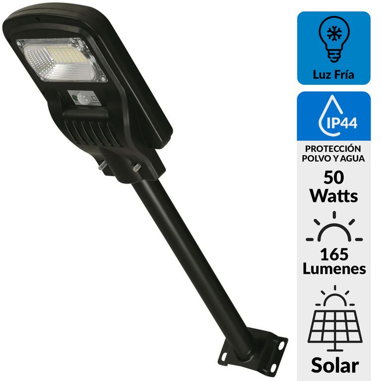 HALUX - Luz de Calle Led Solar con Control Luz Fría Negro 50W | Ofertitas