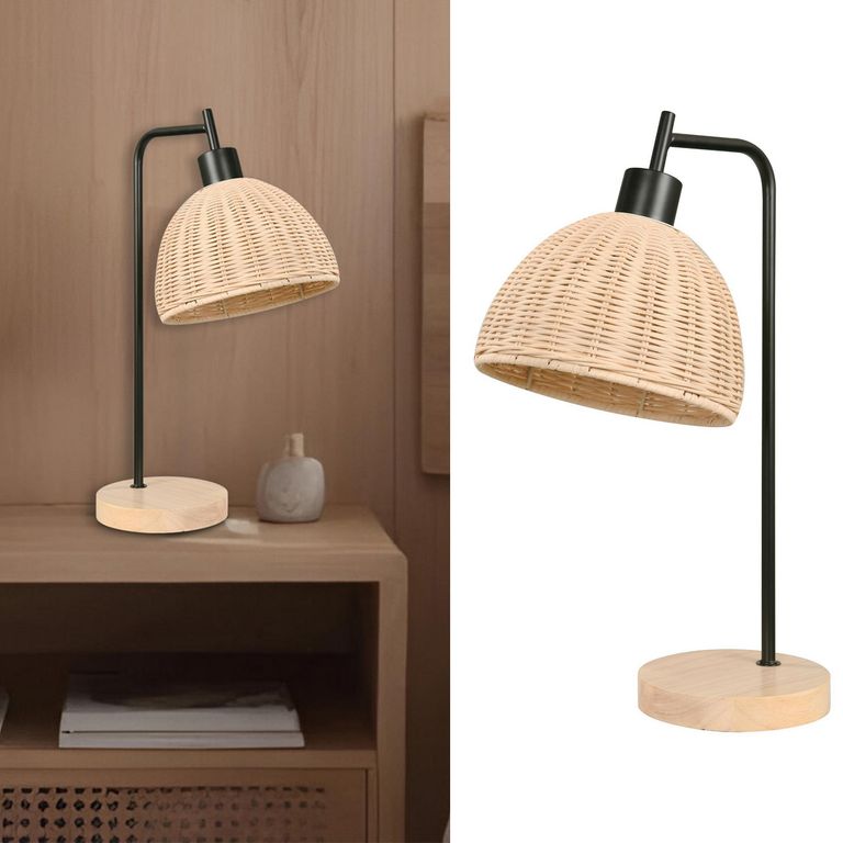 Lámpara Mesa Sala 1 Luz E27 Negro/Natural