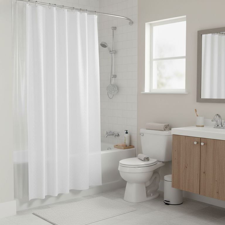 Forro Cortina Baño Blanco con Argollas 178x180cm con Iman