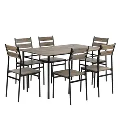 JUST HOME COLLECTION - Juego de Comedor LAILA 6 Sillas Mesa Rectangular 80x75x140 cm Café
