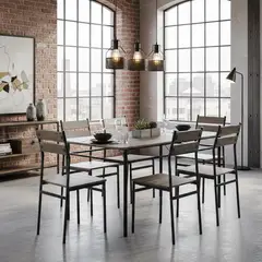 JUST HOME COLLECTION - Juego de Comedor LAILA 6 Sillas Mesa Rectangular 80x75x140 cm Café