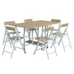 JUST HOME COLLECTION - Juego de Comedor MURNEY 6 Sillas Mesa Rectangular 88x75,6x150 cm Café/Blanco