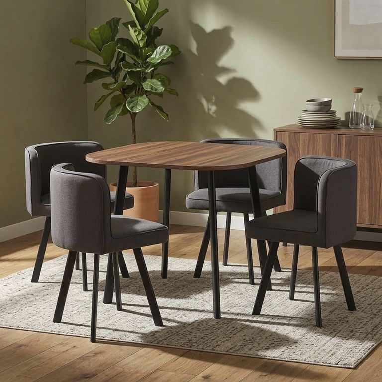 Juego de Comedor Nia 4 Sillas Mesa Cuadrada 90x75x90 cm Café