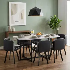 JUST HOME COLLECTION - Juego de Comedor Pizza 6 Sillas Mesa Rectangular 90x75x150 cm Blanco