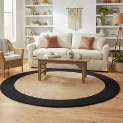 JUST HOME COLLECTION - Alfombra Living Redonda cm Yute Borde Negro