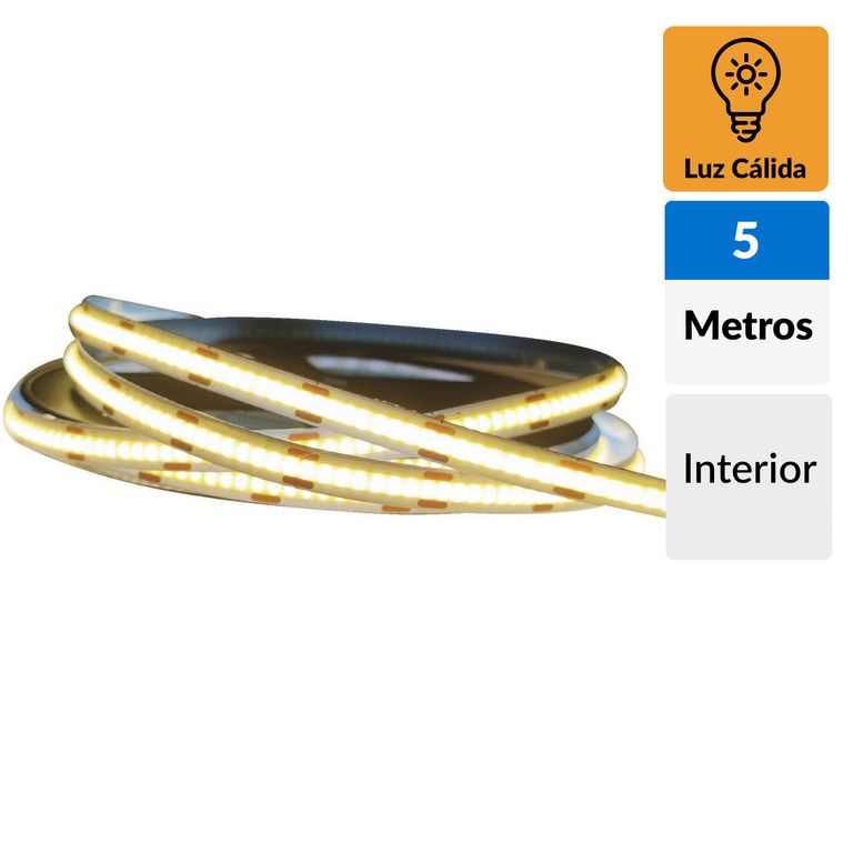 Tira Led Cob 12V 5 m Luz Cálida