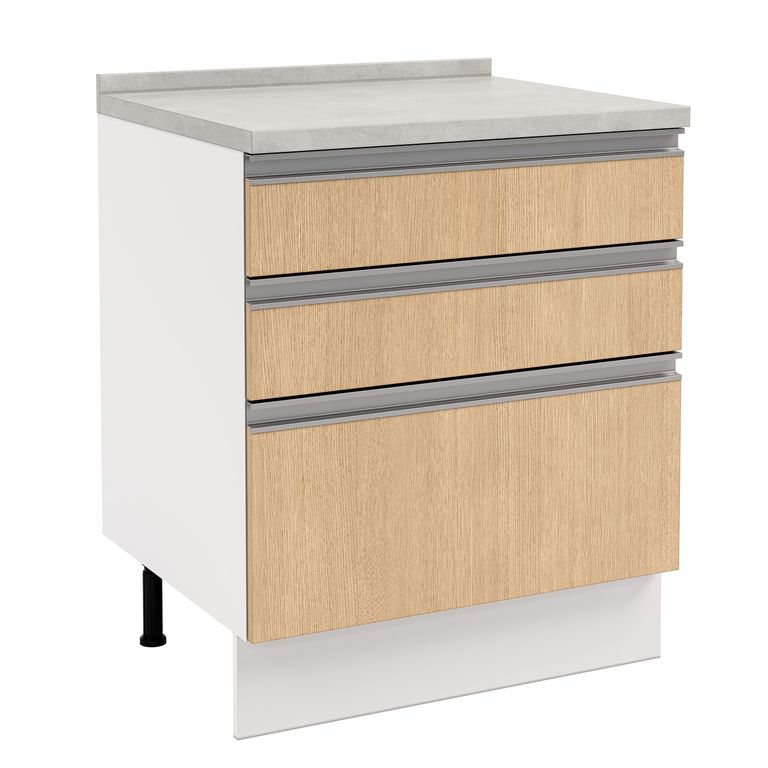 Mueble de Cocina Base 3 Cajones con Cubierta 70x60 cm Nordica