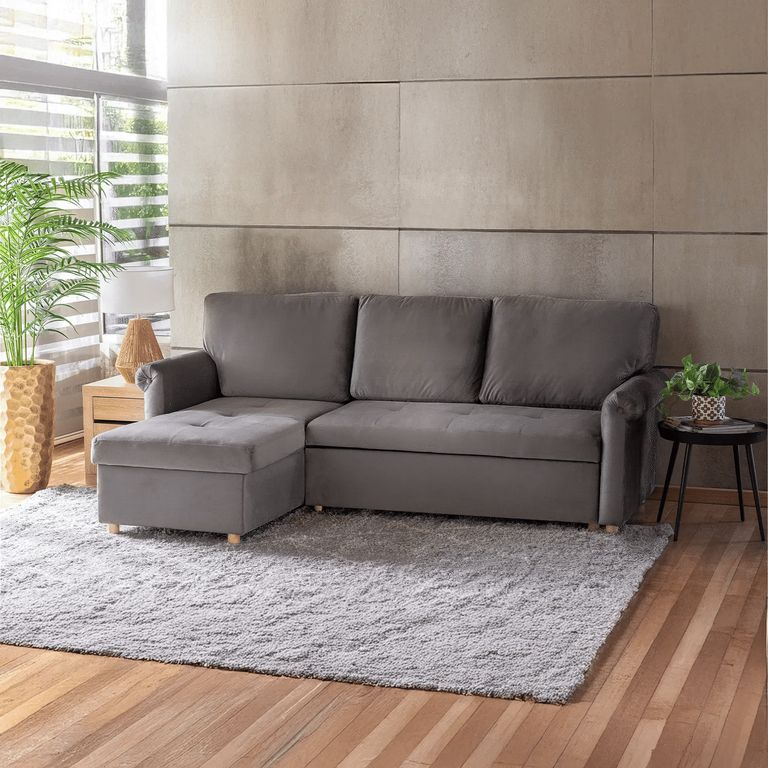 Sofá Seccional Cama con Almacenamiento Josu Gris 227x146x92 cm