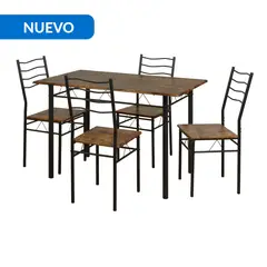 JUST HOME COLLECTION - Juego de Comedor Panamá 4 Sillas Mesa Rectangular 70 cm x 120 cm x 75 cm Madera, Negro
