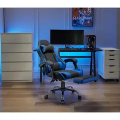 JUST HOME COLLECTION - Silla Escritorio Gamer Masaje Reposapiés Matrix Azul