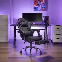 JUST HOME COLLECTION - Silla Escritorio Gamer Masaje Reposapiés Matrix Negro