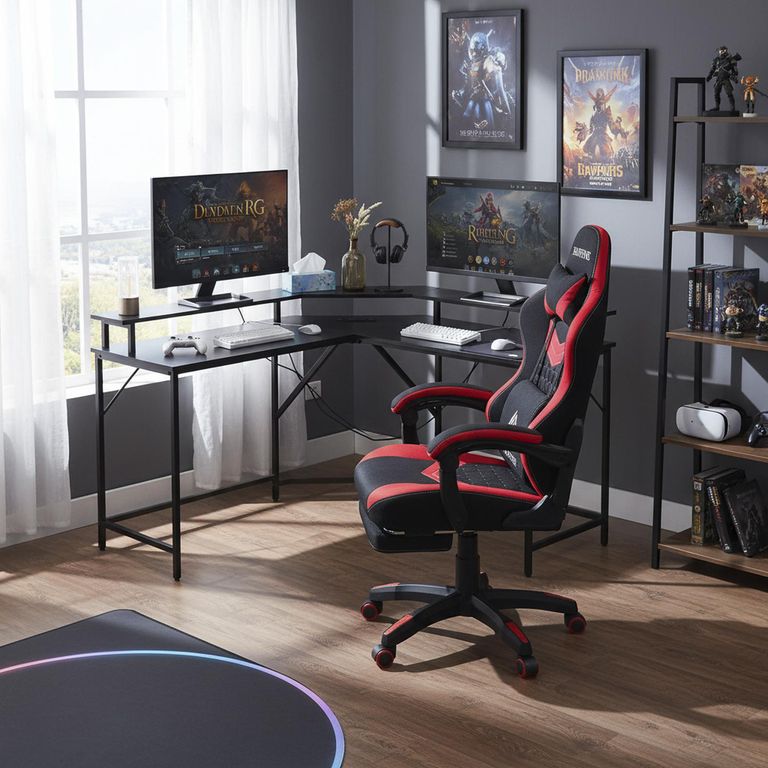 Escritorio Gamer En L Con Luz Negro 128X86.5X48 Cm