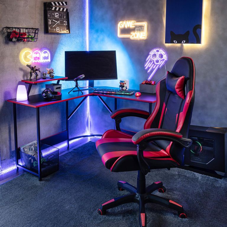 Escritorio Gamer Space L Negro, Rojo 120x91x120 cm