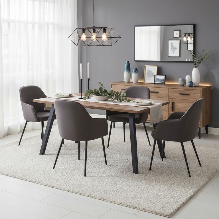 Juego de Comedor Aleria 4 Sillas Mesa Rectangular 160x90x76cm Café