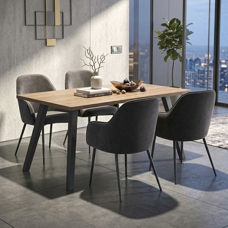 Juego de Comedor Aleria 4 Sillas Mesa Rectangular 160x90x76cm Café