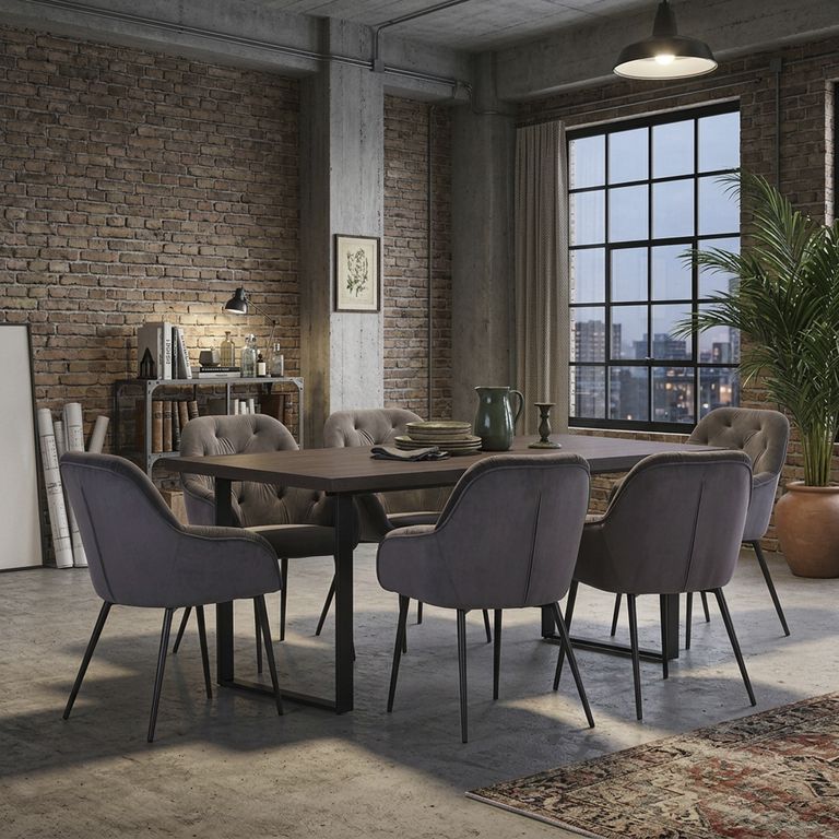 Juego de comedor Papeete 6 Sillas Mesa Rectangular 180x90x75cm Café