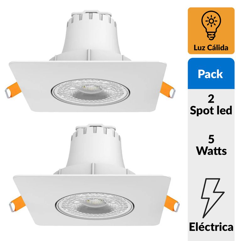 Spot Led Empotrado Cuadrado 5W Luz Cálida Blanco