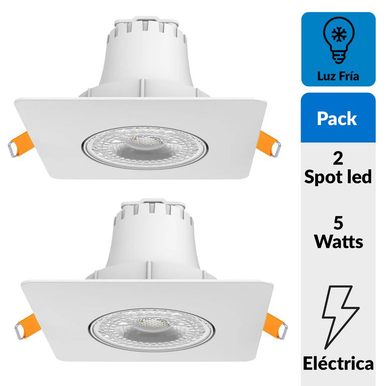 Spot Led Empotrado Cuadrado 5W Luz Fría Blanco