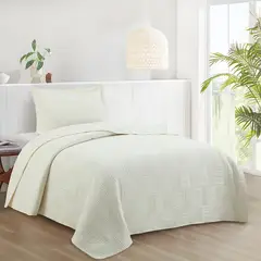 JUST HOME COLLECTION - Quilt 1.5 plazas Waves Blanco