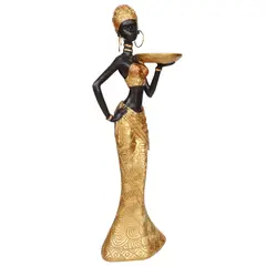 JUST HOME COLLECTION - Figura africana portavela Negro Dorado 40x10 cm