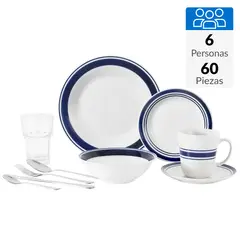 JUST HOME COLLECTION - Juego de Loza 60 Piezas Cerámica Blanco