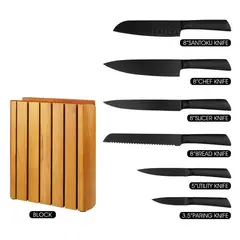 JUST HOME COLLECTION - Juego de Cuchillos 6 Piezas + Base Madera
